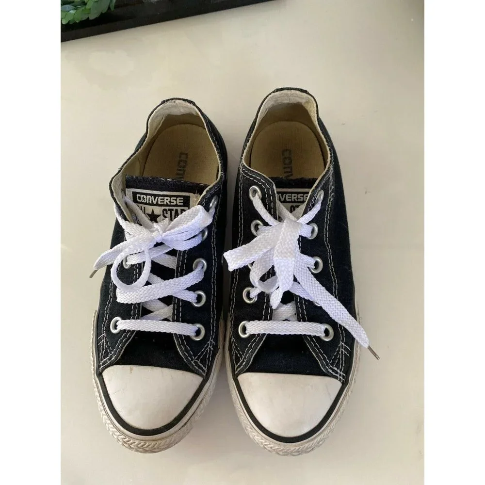 Converse‎ Chuck Taylor Kids Youth Black Canvas Low Sneakers Shoes Size 12.5M GUC